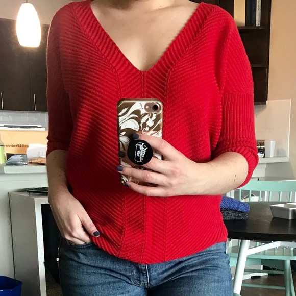 Express Sweaters - Express Red V-Neck Sweater